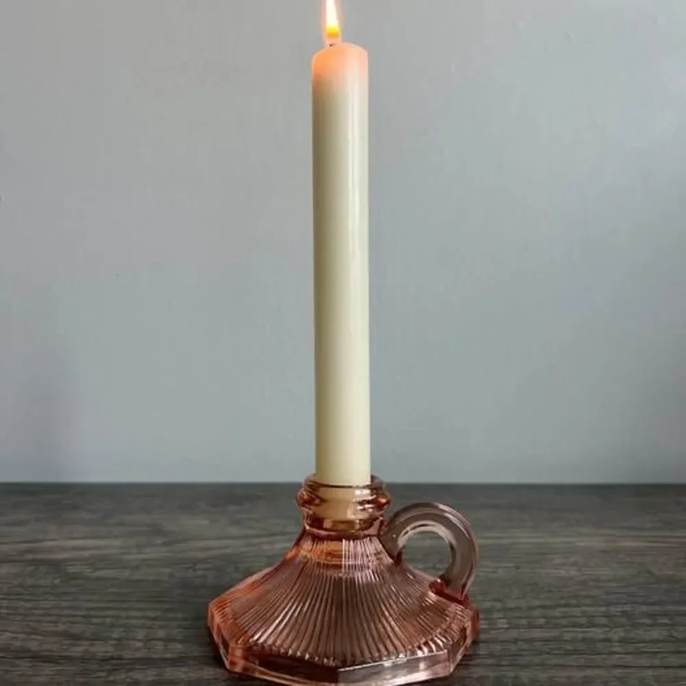 Vintage Pink Glass Chamberstick Candle Holder